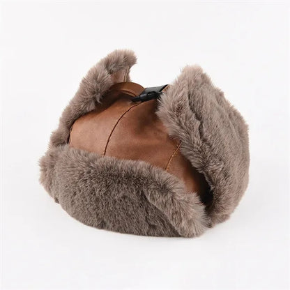 Men's and Women's Winter Leather Fur Hats for Cold Weather