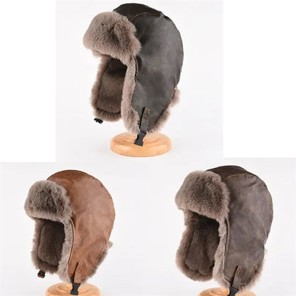 Men's and Women's Winter Leather Fur Hats for Cold Weather