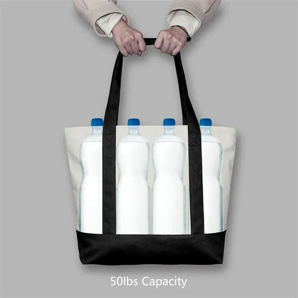 Zippered Roomy with Exterior Pocket Durable Canvas Tote Bag