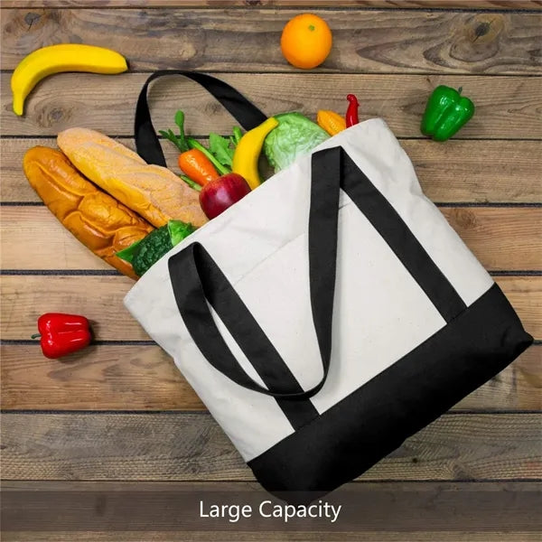Zippered Roomy with Exterior Pocket Durable Canvas Tote Bag
