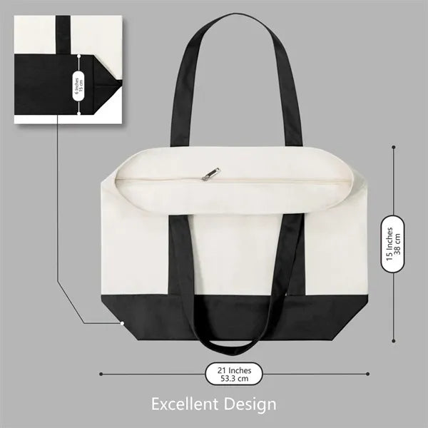 Zippered Roomy with Exterior Pocket Durable Canvas Tote Bag