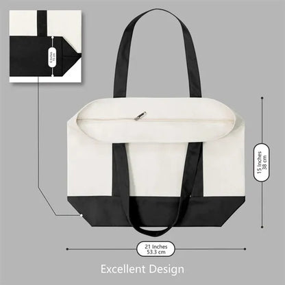 Zippered Roomy with Exterior Pocket Durable Canvas Tote Bag