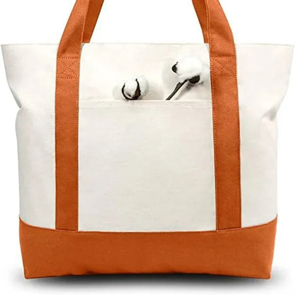 Zippered Roomy with Exterior Pocket Durable Canvas Tote Bag