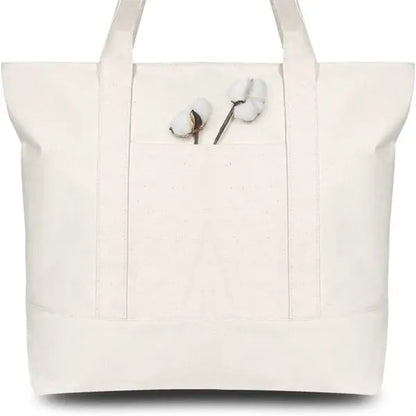 Zippered Roomy with Exterior Pocket Durable Canvas Tote Bag