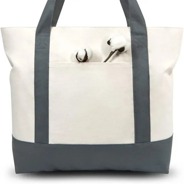 Zippered Roomy with Exterior Pocket Durable Canvas Tote Bag