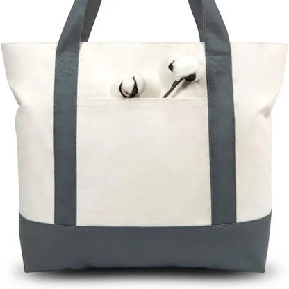 Zippered Roomy with Exterior Pocket Durable Canvas Tote Bag