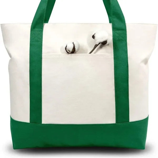 Zippered Roomy with Exterior Pocket Durable Canvas Tote Bag