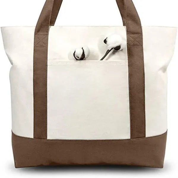 Zippered Roomy with Exterior Pocket Durable Canvas Tote Bag