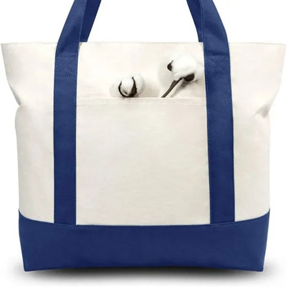 Zippered Roomy with Exterior Pocket Durable Canvas Tote Bag