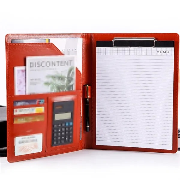 A4 PU Leather Portfolio w/ Calculator Compartments Pad Folio