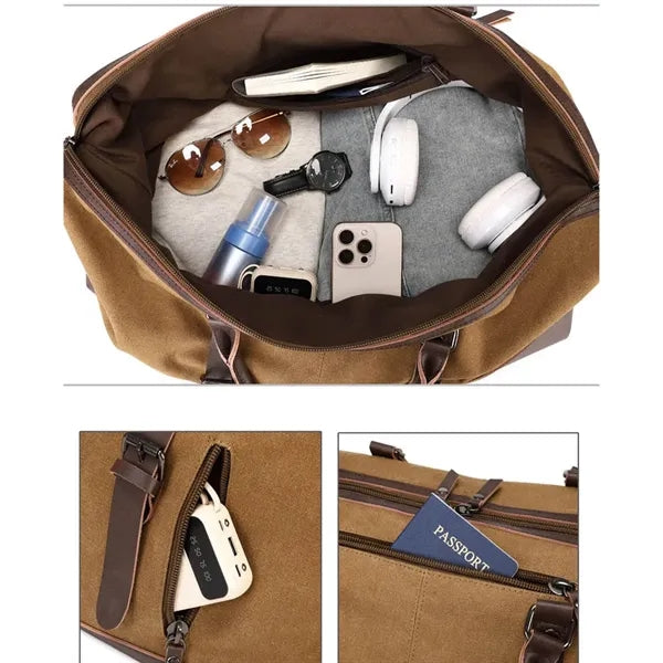 Large Capacity Men's Canvas Weekender Travel Tote