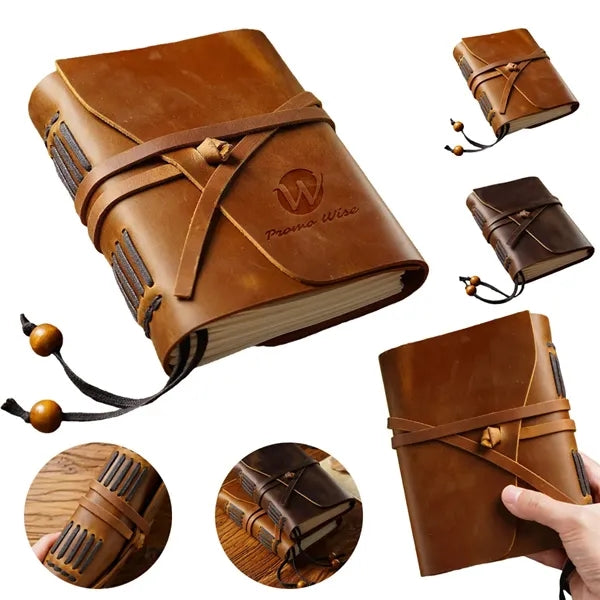 Genuine Leather Vintage Thick Notebook with Surrounding Rope
