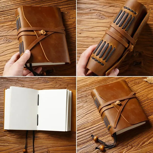 Genuine Leather Vintage Thick Notebook with Surrounding Rope