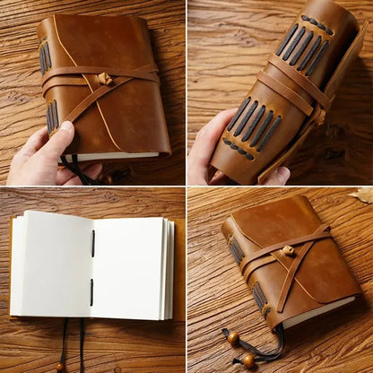 Genuine Leather Vintage Thick Notebook with Surrounding Rope