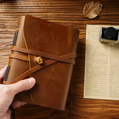 Genuine Leather Vintage Thick Notebook with Surrounding Rope