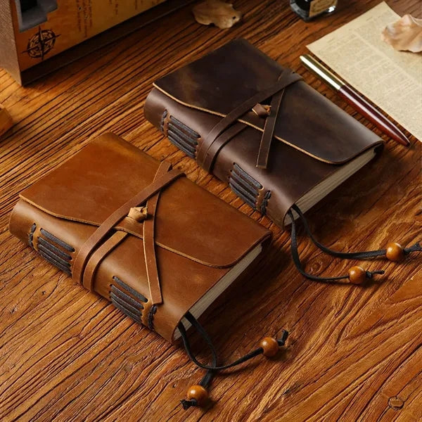 Genuine Leather Vintage Thick Notebook with Surrounding Rope