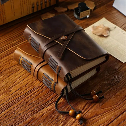 Genuine Leather Vintage Thick Notebook with Surrounding Rope