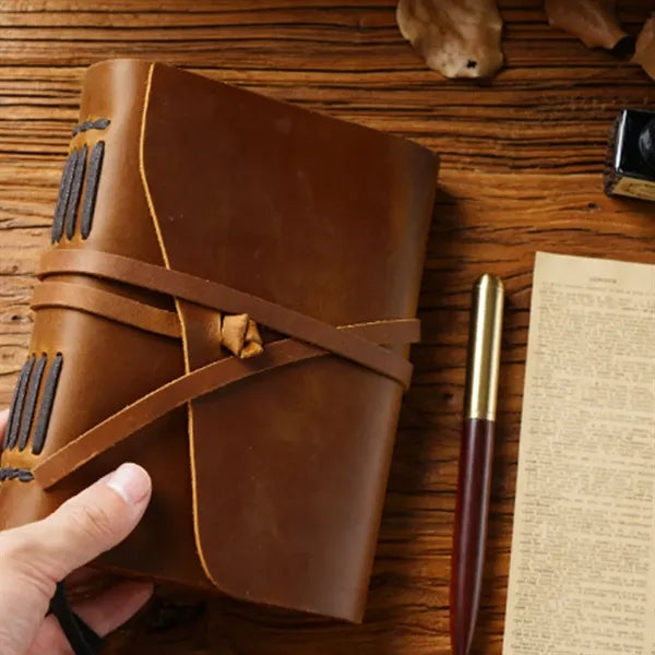 Genuine Leather Vintage Thick Notebook with Surrounding Rope