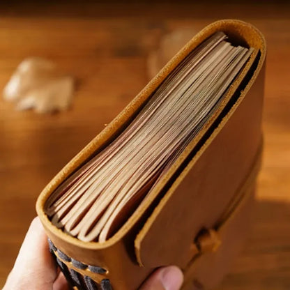 Genuine Leather Vintage Thick Notebook with Surrounding Rope