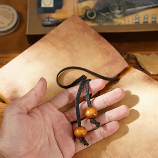 Genuine Leather Vintage Thick Notebook with Surrounding Rope