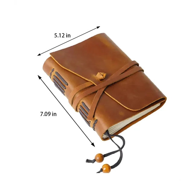 Genuine Leather Vintage Thick Notebook with Surrounding Rope