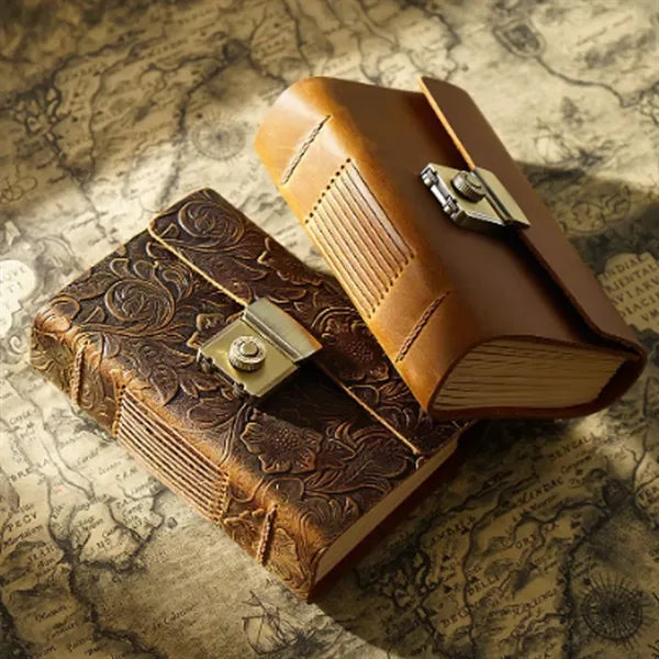 A7 Genuine Leather Retro Thick Journal with Combination Lock