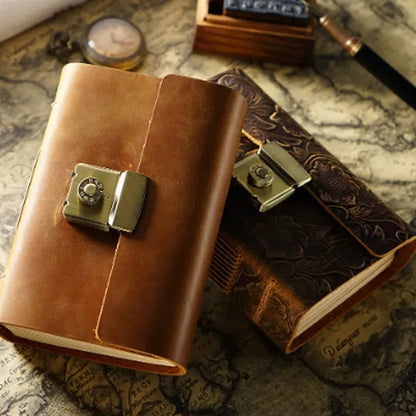 A7 Genuine Leather Retro Thick Journal with Combination Lock