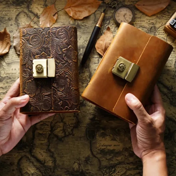 A7 Genuine Leather Retro Thick Journal with Combination Lock
