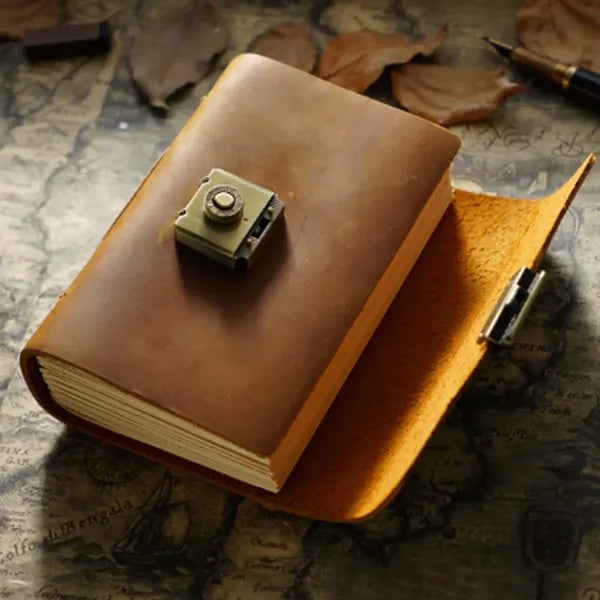 A7 Genuine Leather Retro Thick Journal with Combination Lock