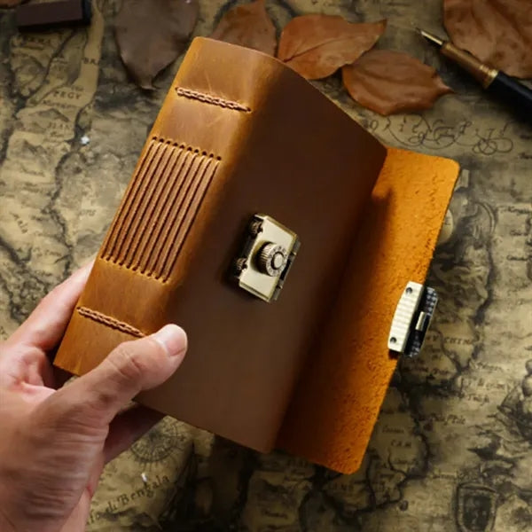 A7 Genuine Leather Retro Thick Journal with Combination Lock