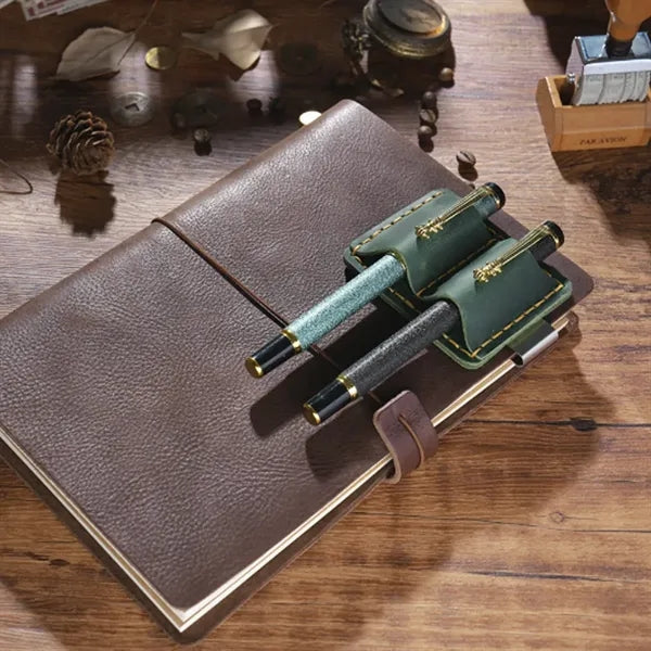 Leather Dual Loop Removable Metal Clip Premium Pen Holder