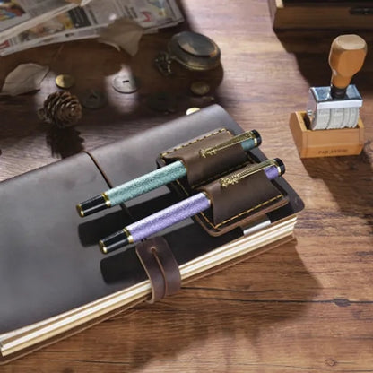 Leather Dual Loop Removable Metal Clip Premium Pen Holder