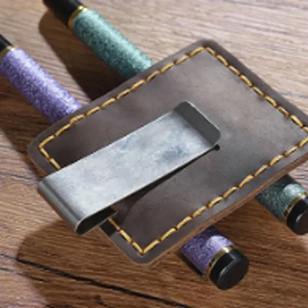 Leather Dual Loop Removable Metal Clip Premium Pen Holder