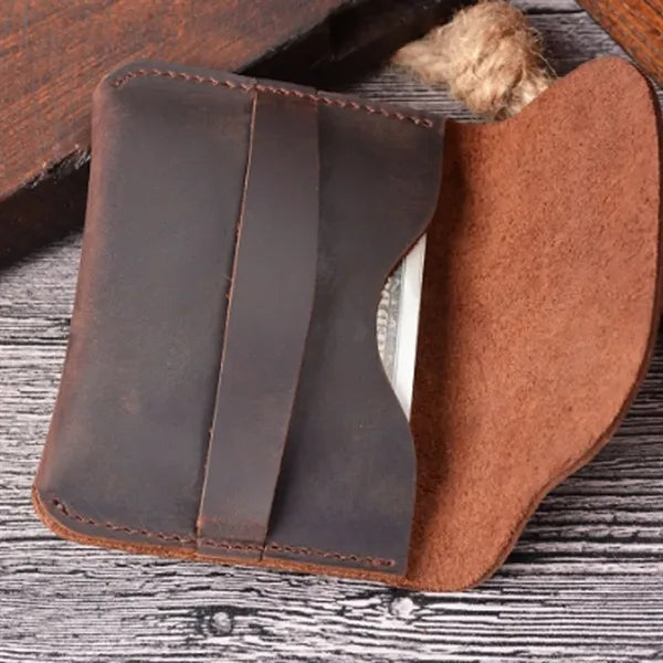 Crazy Horse Leather Minimalist Ultra-Slim Casual Card Holder