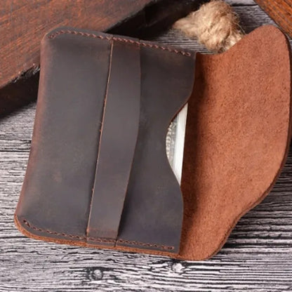 Crazy Horse Leather Minimalist Ultra-Slim Casual Card Holder