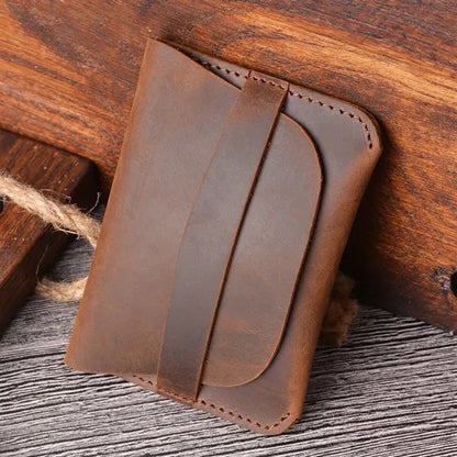 Crazy Horse Leather Minimalist Ultra-Slim Casual Card Holder