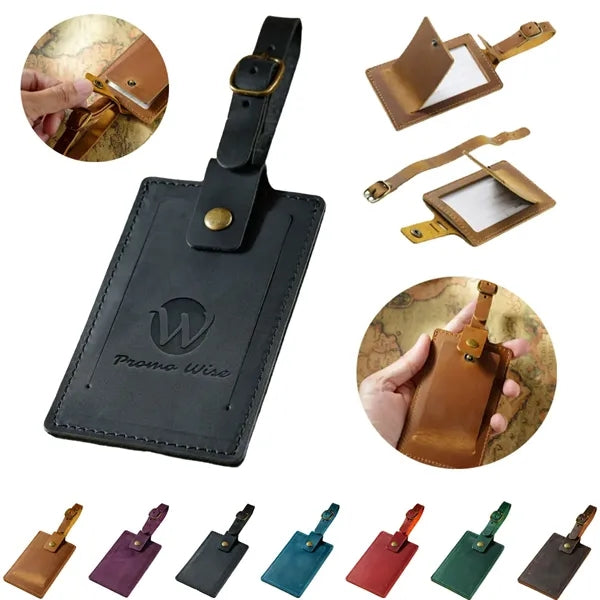 Crazy Horse Leather Snap Closure Durable Vintage Luggage Tag