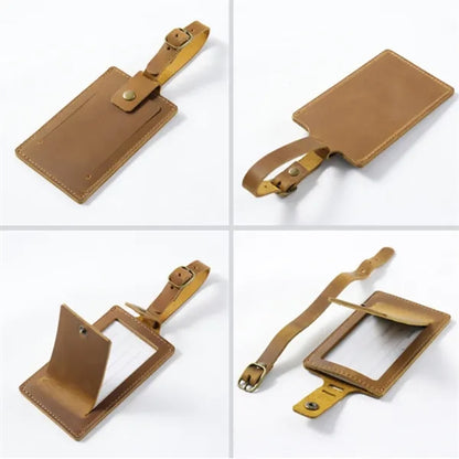 Crazy Horse Leather Snap Closure Durable Vintage Luggage Tag