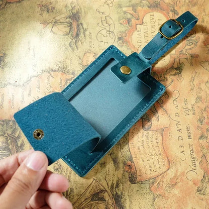 Crazy Horse Leather Snap Closure Durable Vintage Luggage Tag
