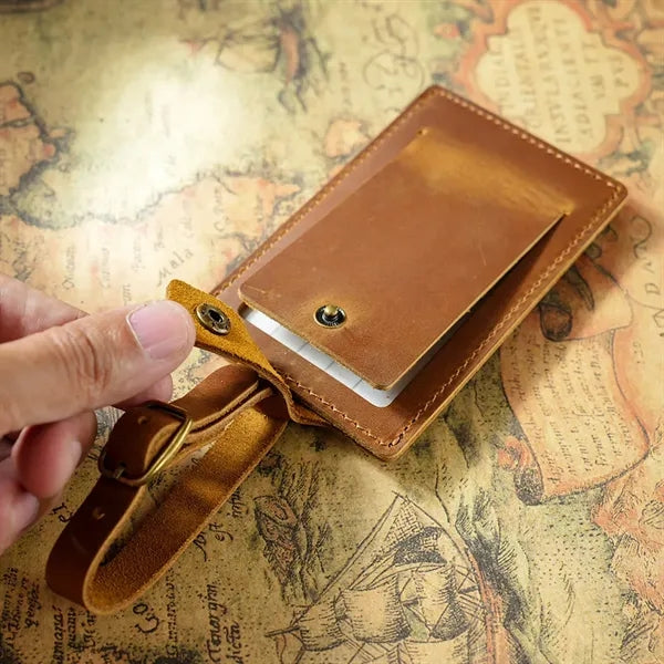 Crazy Horse Leather Snap Closure Durable Vintage Luggage Tag