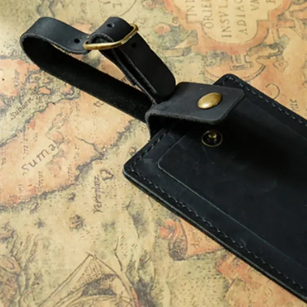 Crazy Horse Leather Snap Closure Durable Vintage Luggage Tag