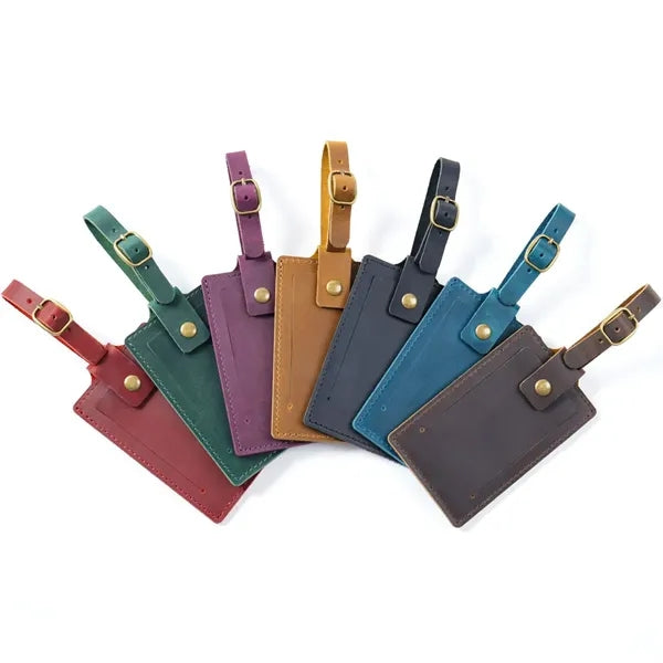 Crazy Horse Leather Snap Closure Durable Vintage Luggage Tag