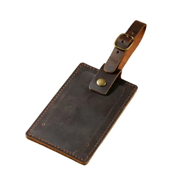 Crazy Horse Leather Snap Closure Durable Vintage Luggage Tag