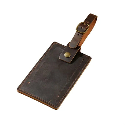 Crazy Horse Leather Snap Closure Durable Vintage Luggage Tag