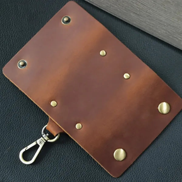 6-Hook Compact Leather Snap Closure Design Vintage Key Pouch