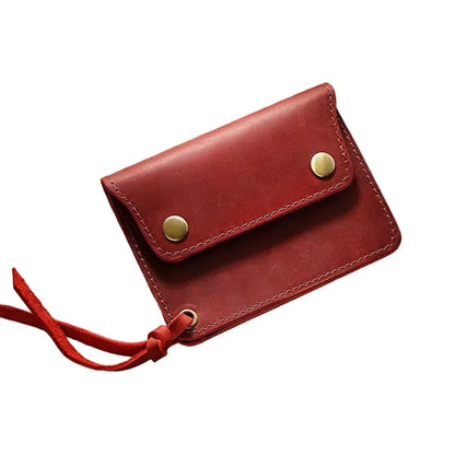 Double-Button Cowhide Short Wallet with Zippered Compartment