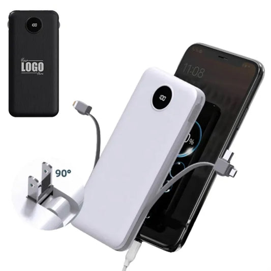 10000mAh Power Bank with Built-in Cables & AC Wall Plug