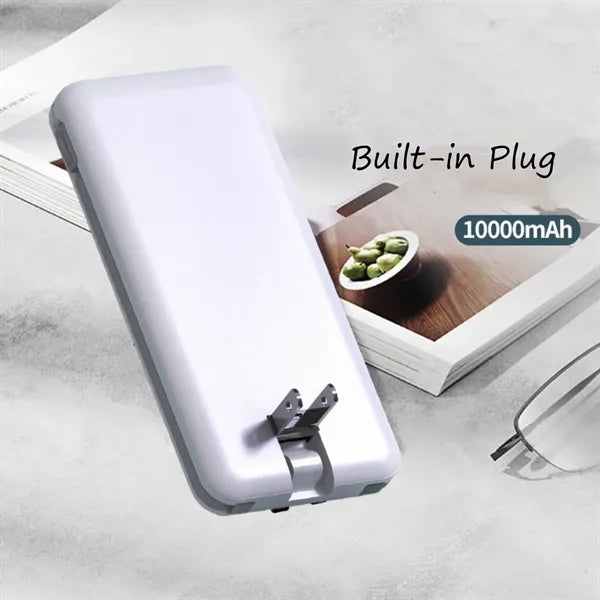 10000mAh Power Bank with Built-in Cables & AC Wall Plug