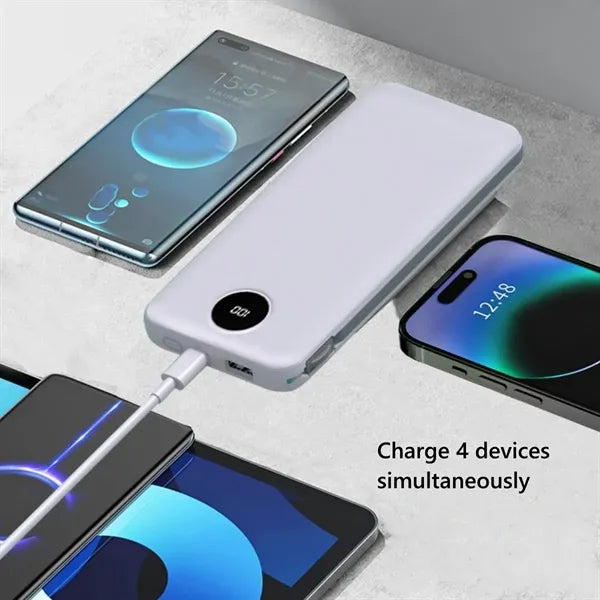 10000mAh Power Bank with Built-in Cables & AC Wall Plug