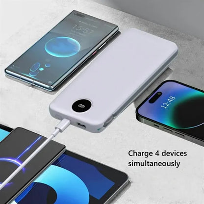 10000mAh Power Bank with Built-in Cables & AC Wall Plug